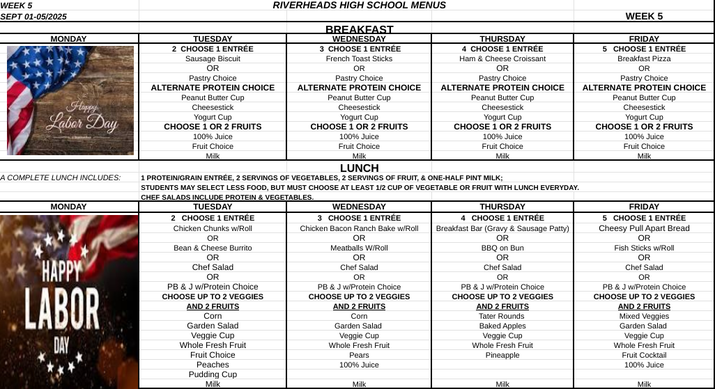 September Menu, week 1