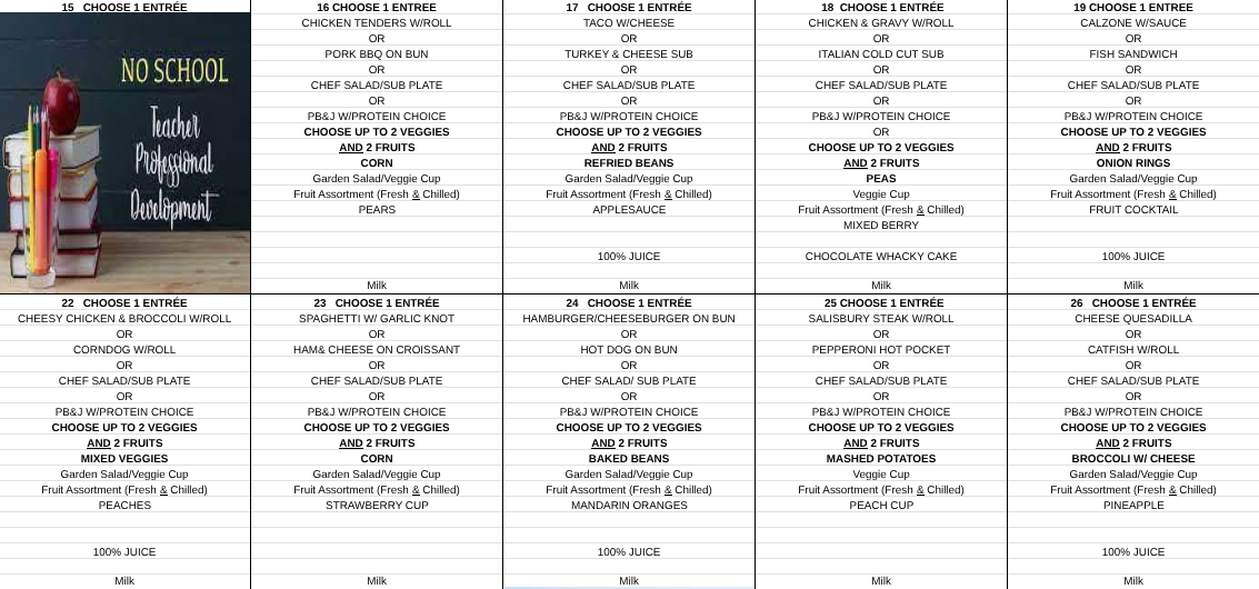 September Menu, week 3/4
