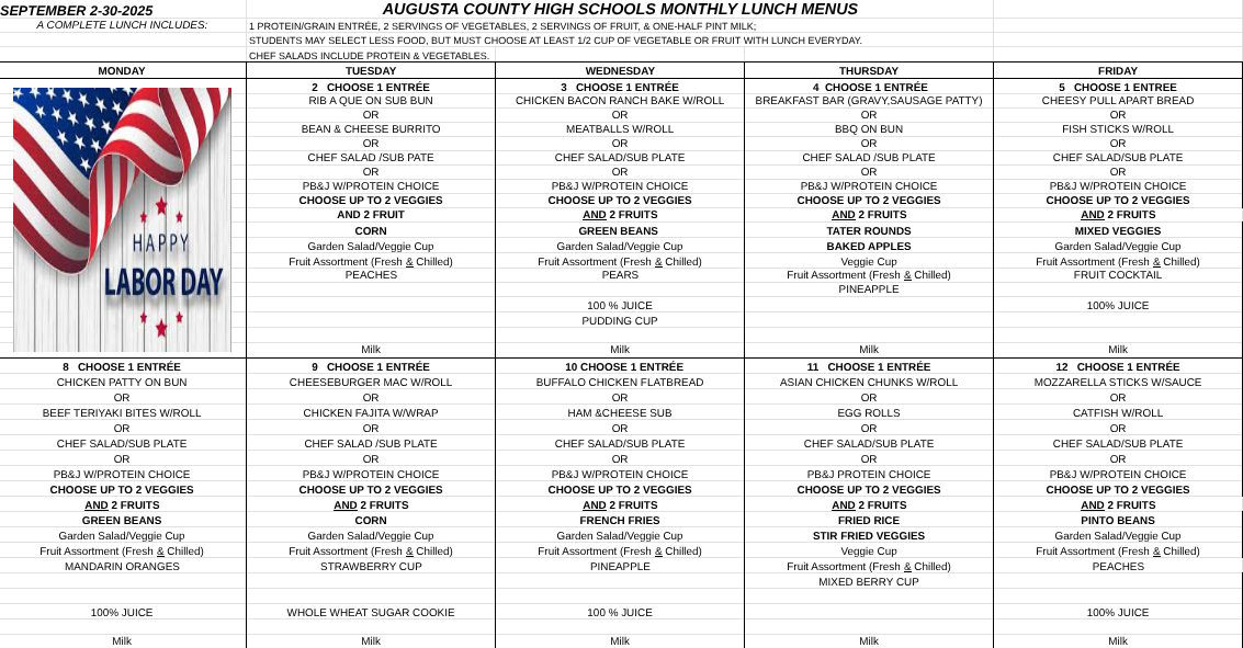 September Menu, week 1/2
