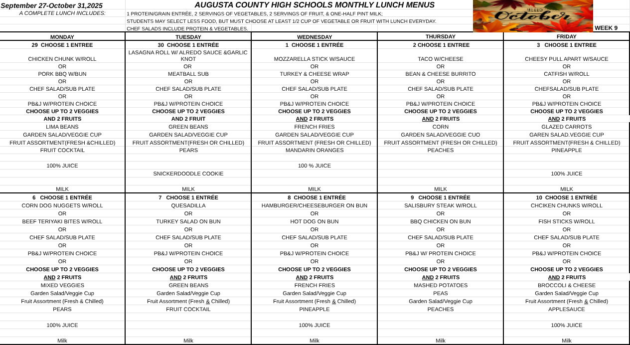 October Menu