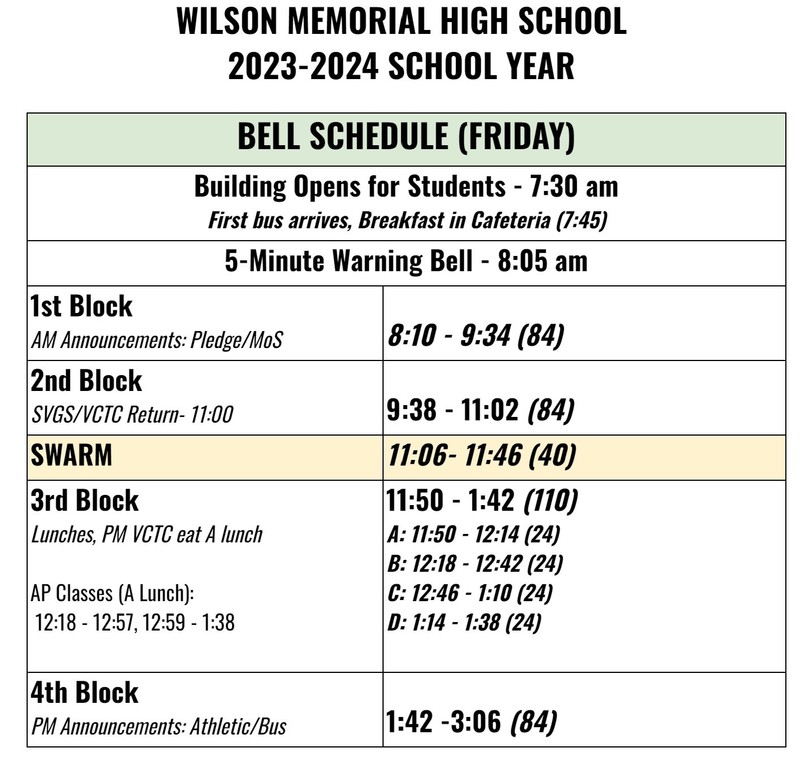 2324 Friday Schedule