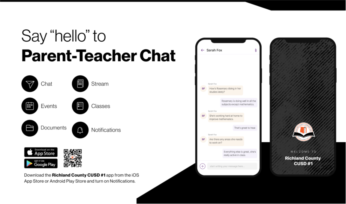 Say hello to Parent-Teacher chat in the new Rooms app. Download the (school name) app in the Google Play or Apple App store