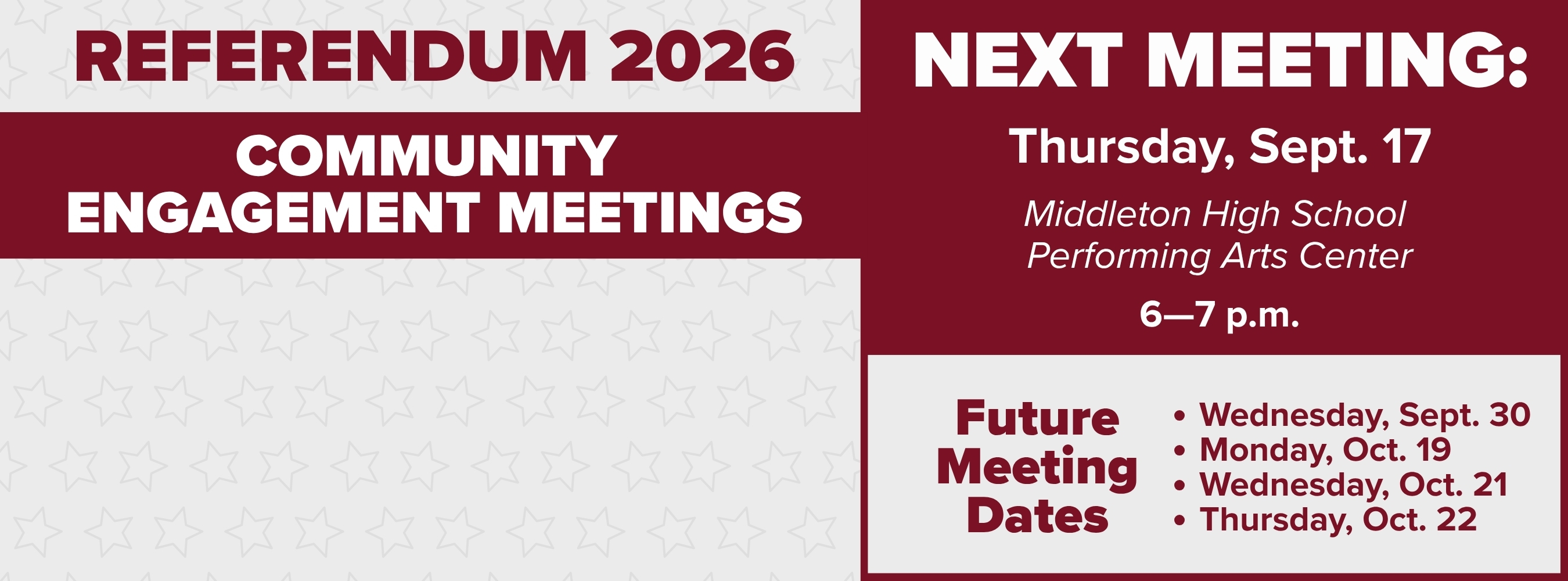 MCPASD Community Engagement Meeting schedule about the 2026 referendum