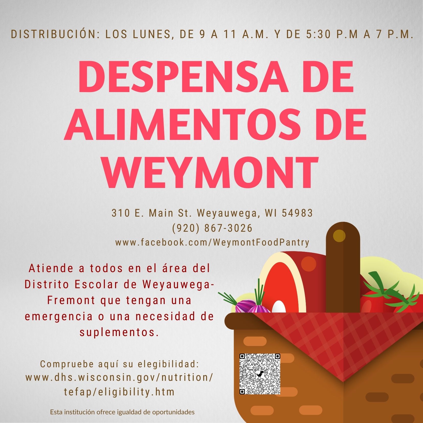 Weymont Food Pantry Information in Spanish