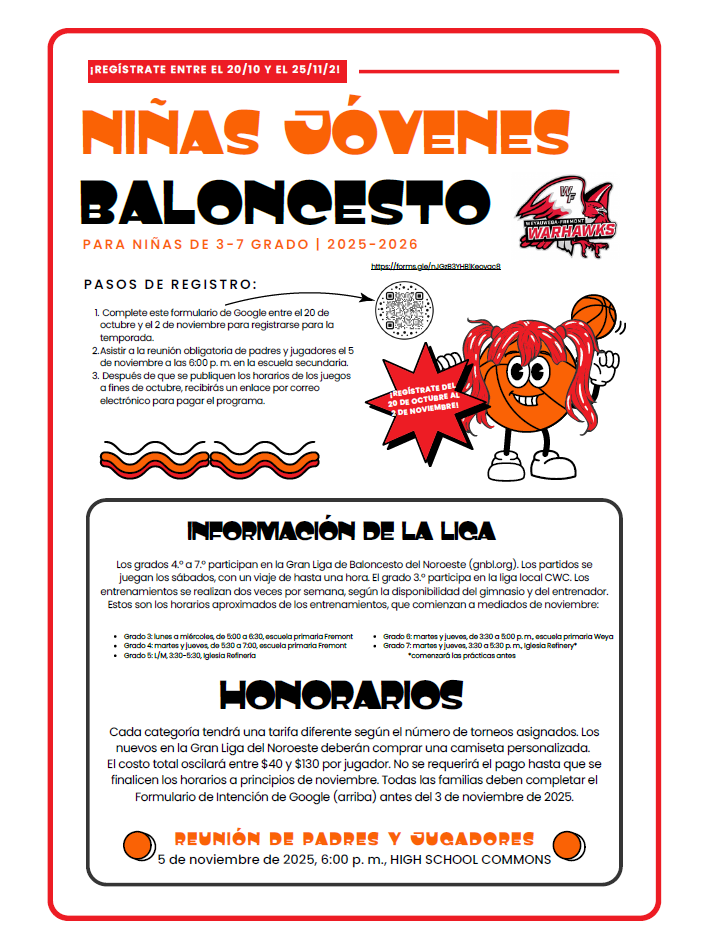 Girls Youth Basketball Club Info- Spanish