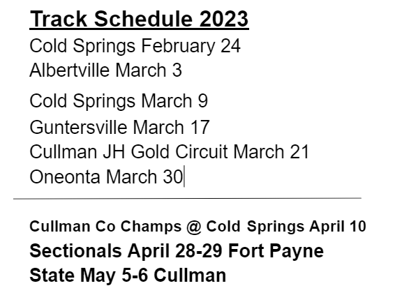 Track Schedule 2023