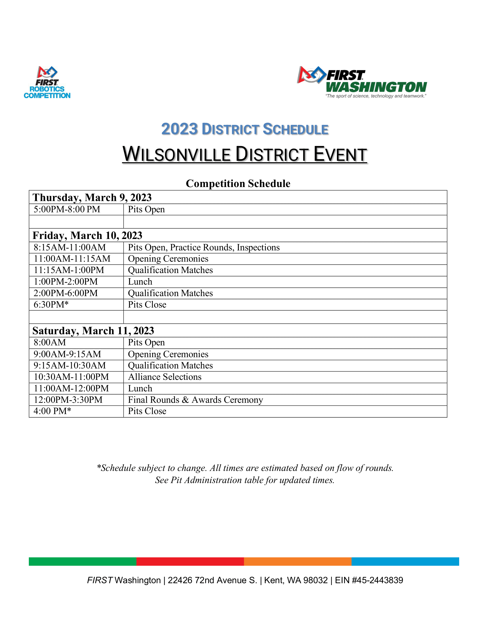 Wilsonville Schedule