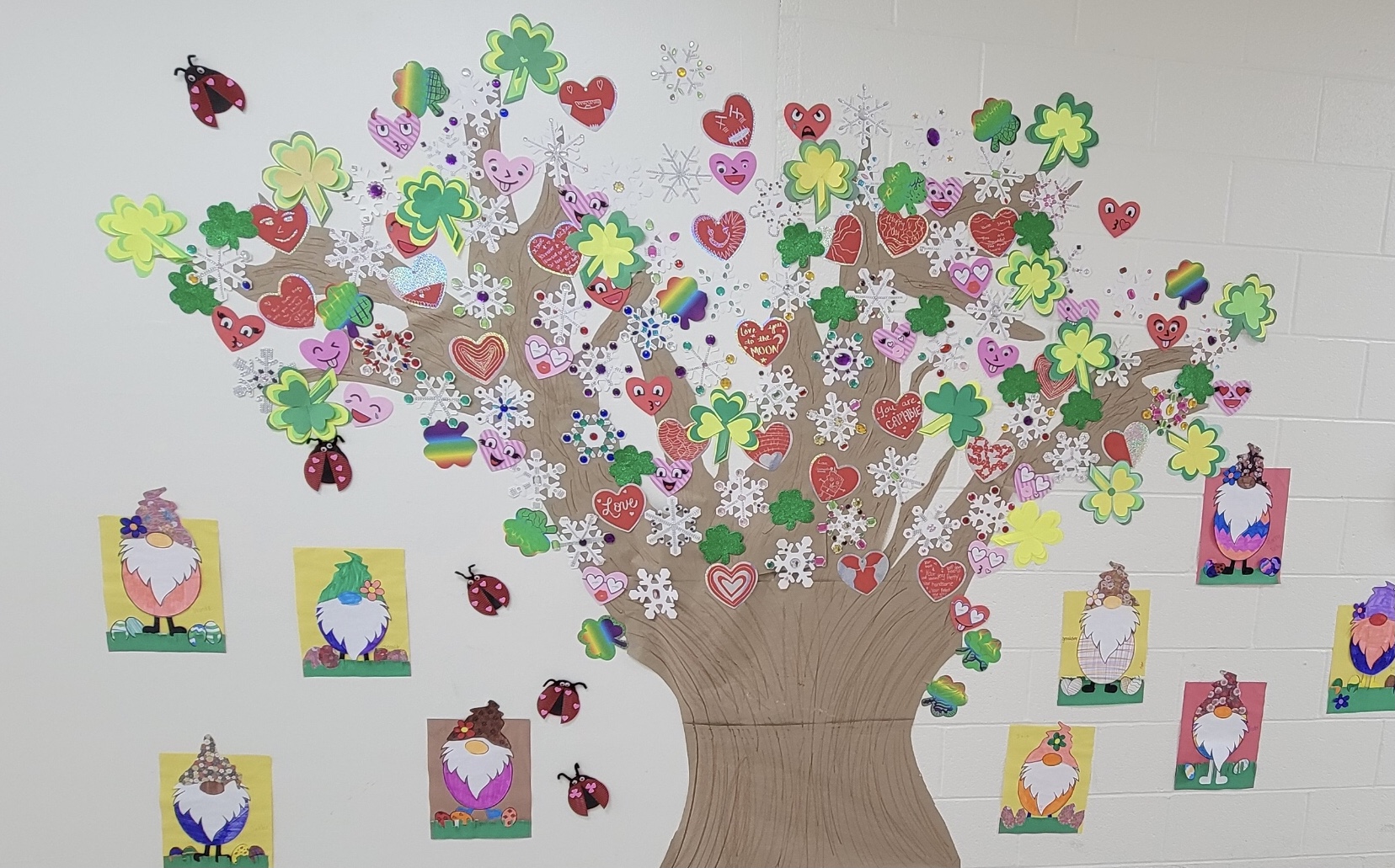 Spring Artwork seasonal tree with hearts, shamrocks and flowers