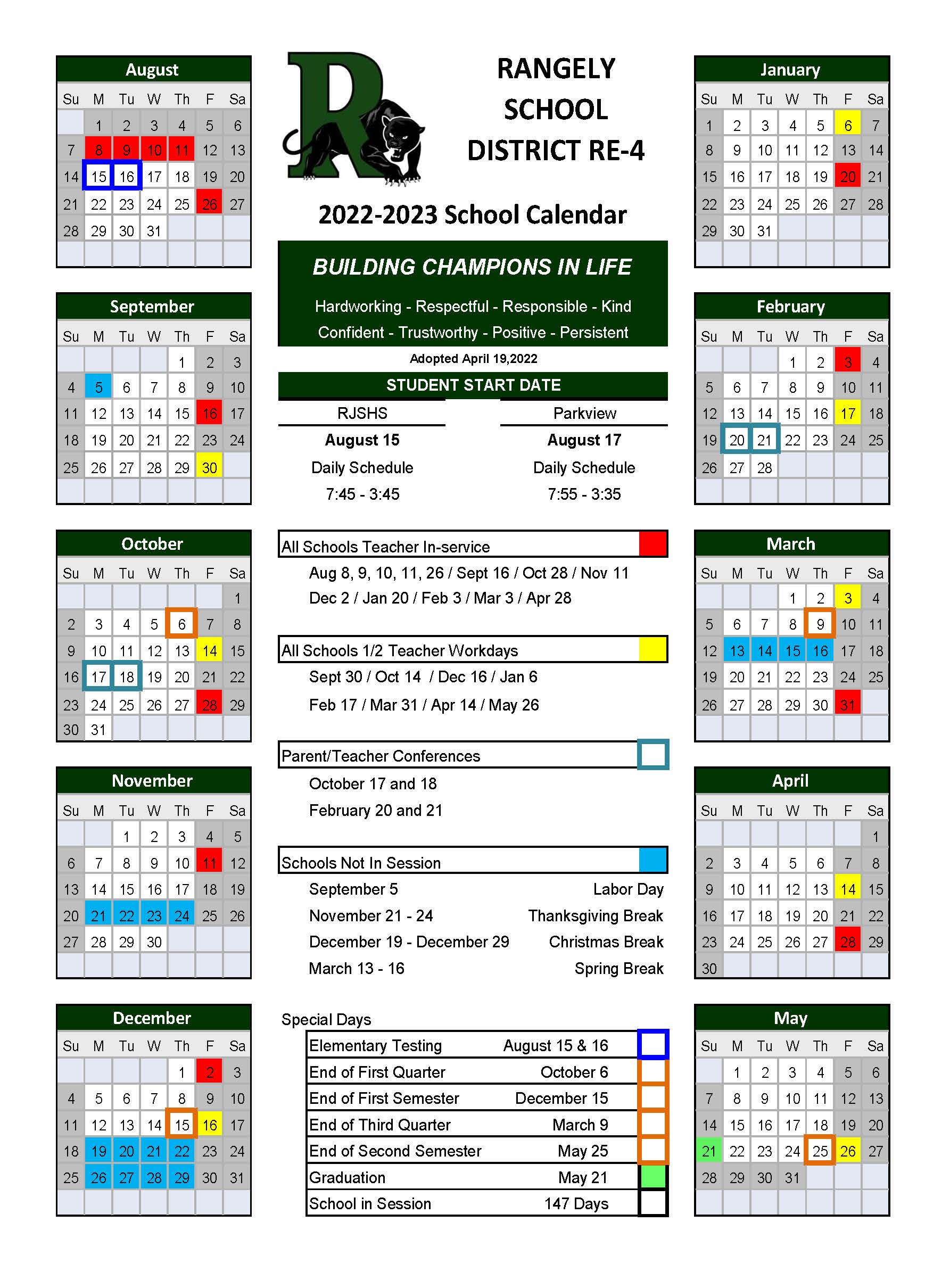 District Annual Calendar Rangely School District RE4
