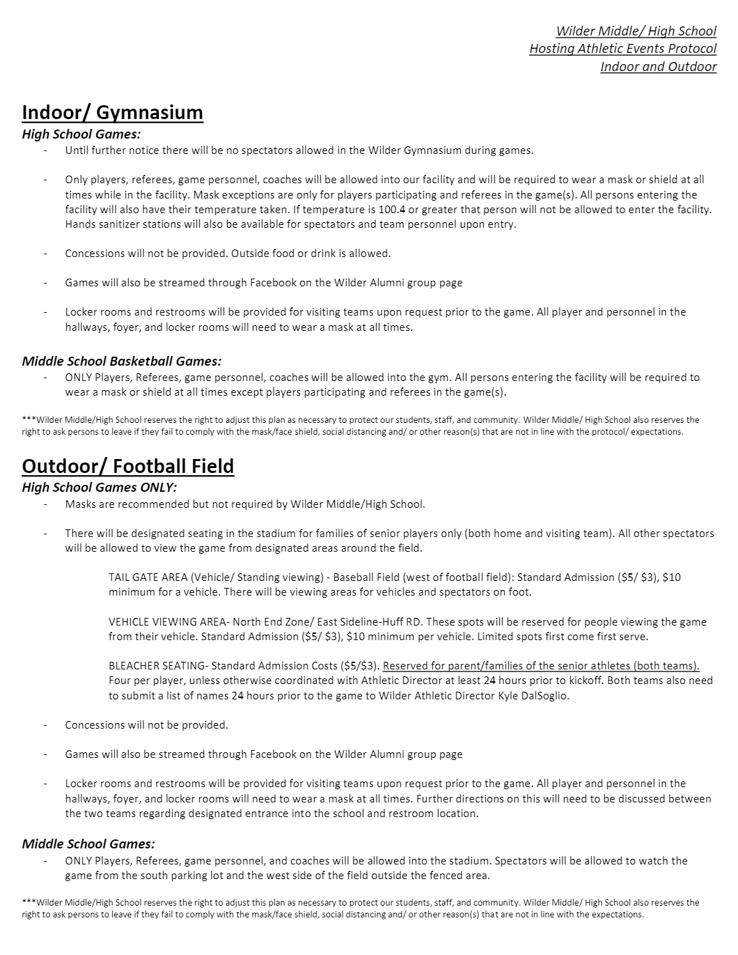 Wilder Athletics Home Game Protocol Page 1 / 1Zoom 100%