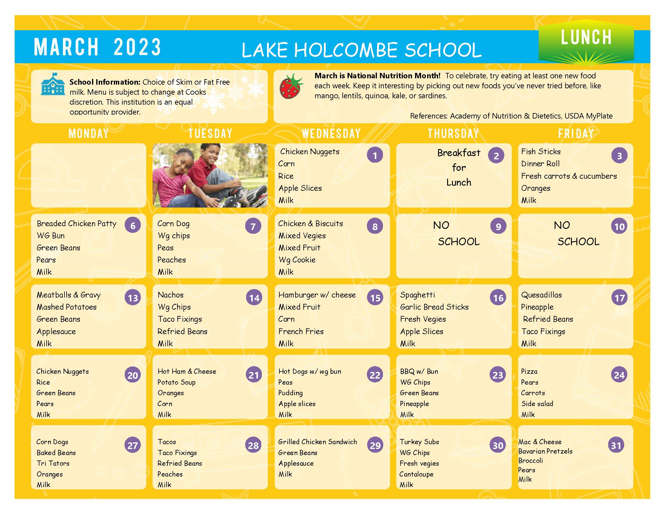 March 2023  Lunch Menu