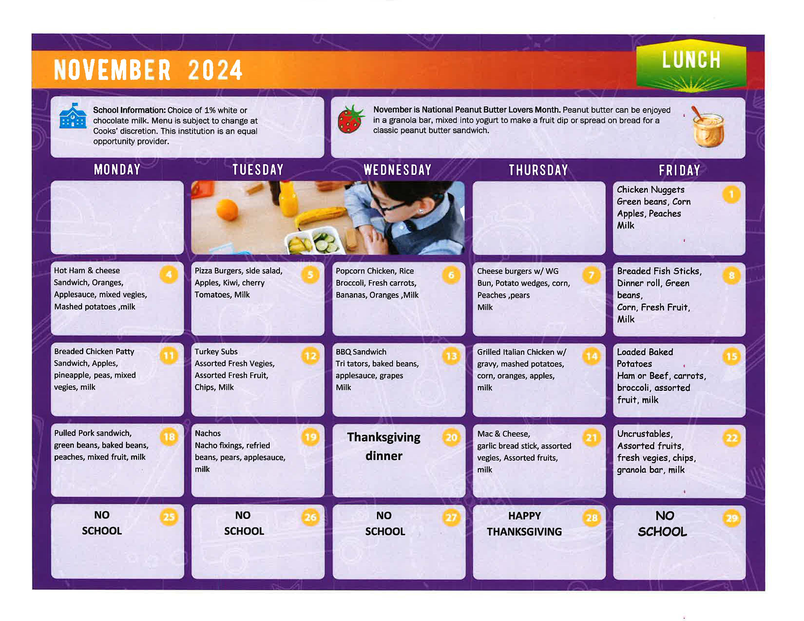 Nov 2024  Lunch Menu