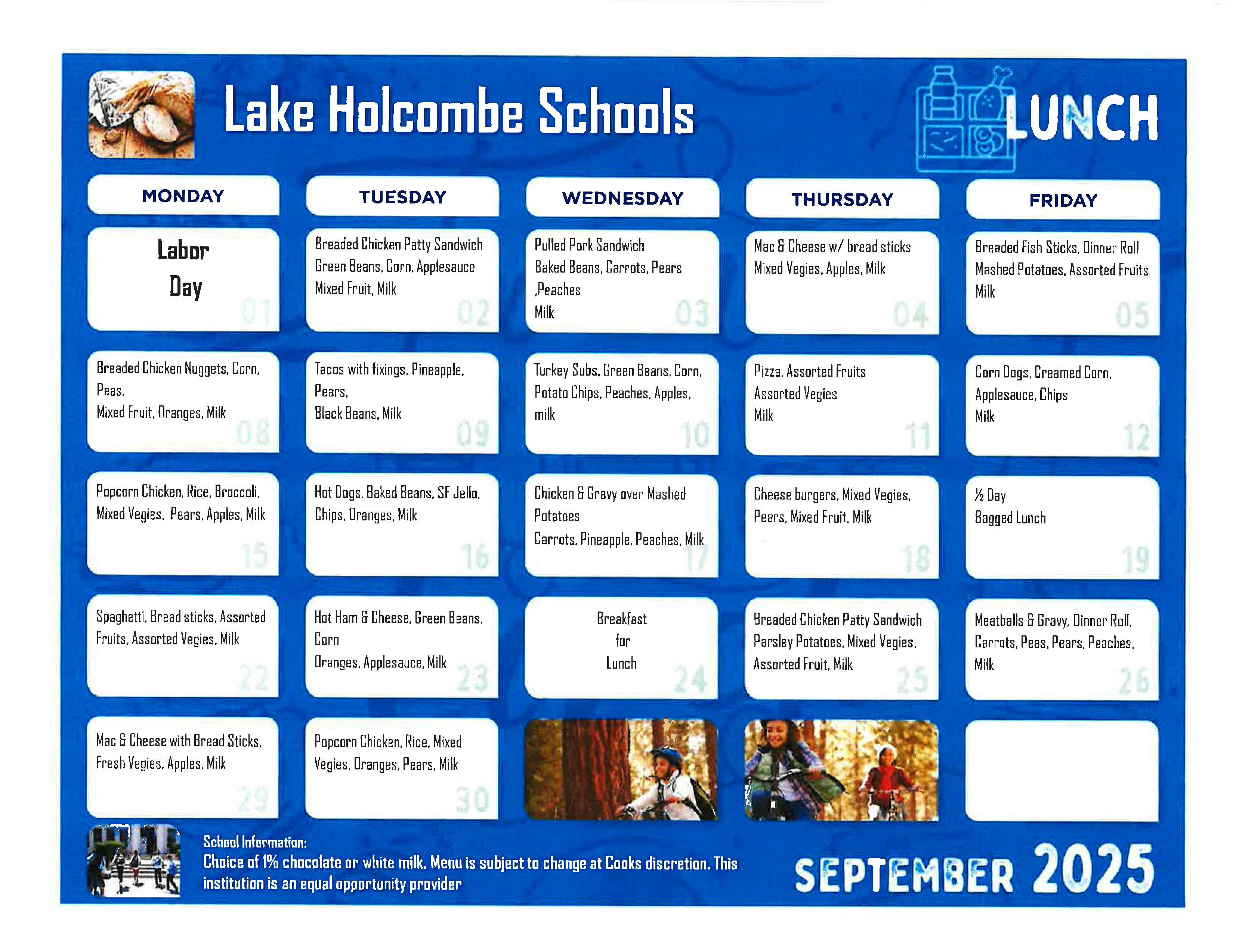 Sept 2025  Lunch Menu