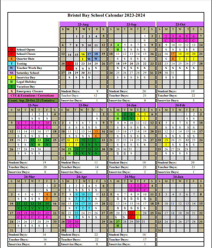 District Calendar | Bristol Bay Borough School District