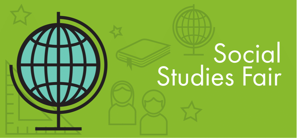 Globe on a green background and Social Studies Fair text