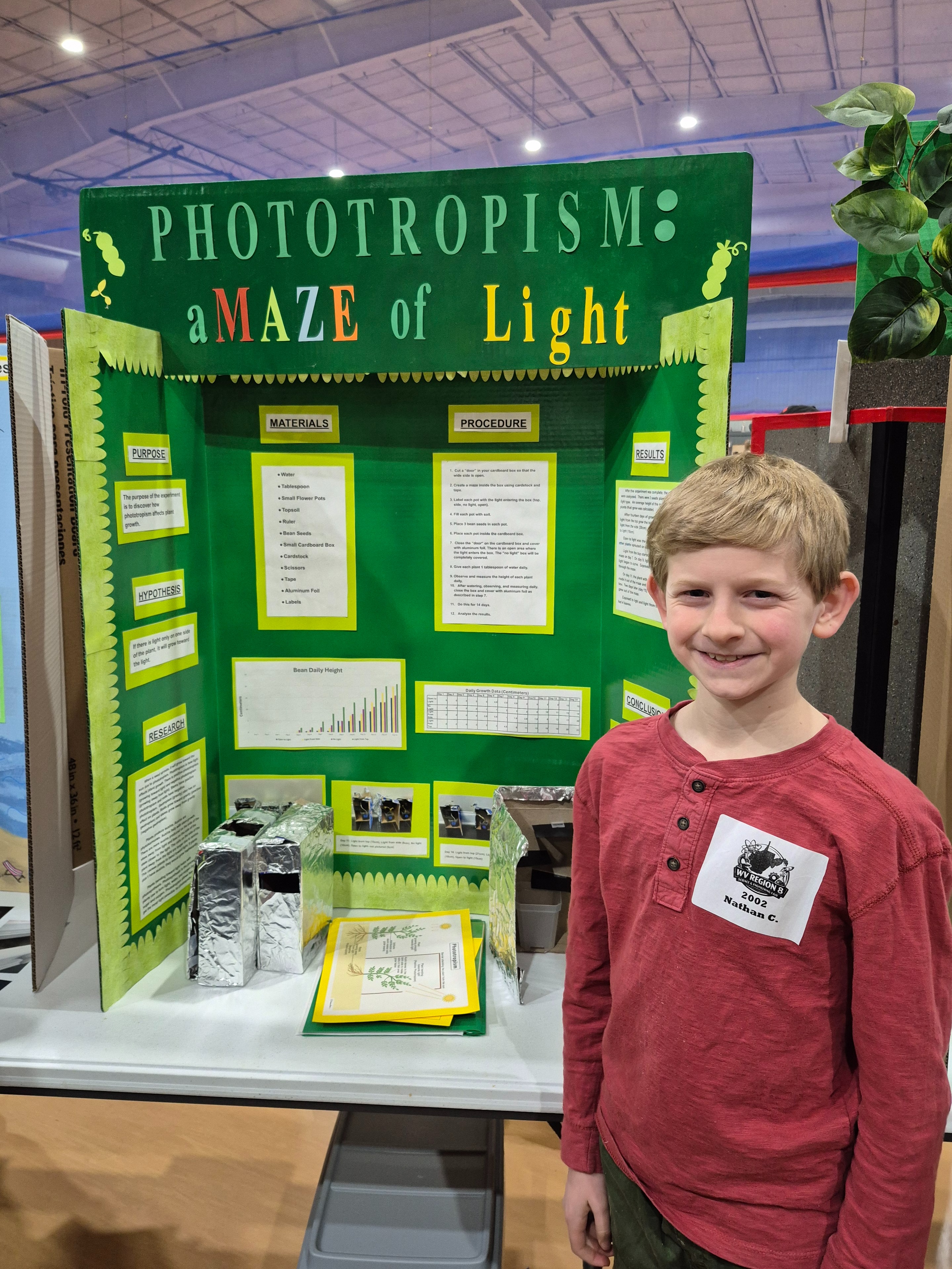 male student with science fair project board
