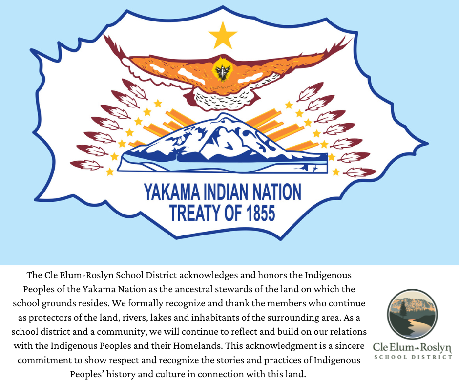 CERSD Land Acknowledgement written under the Yakama  Nation Flag