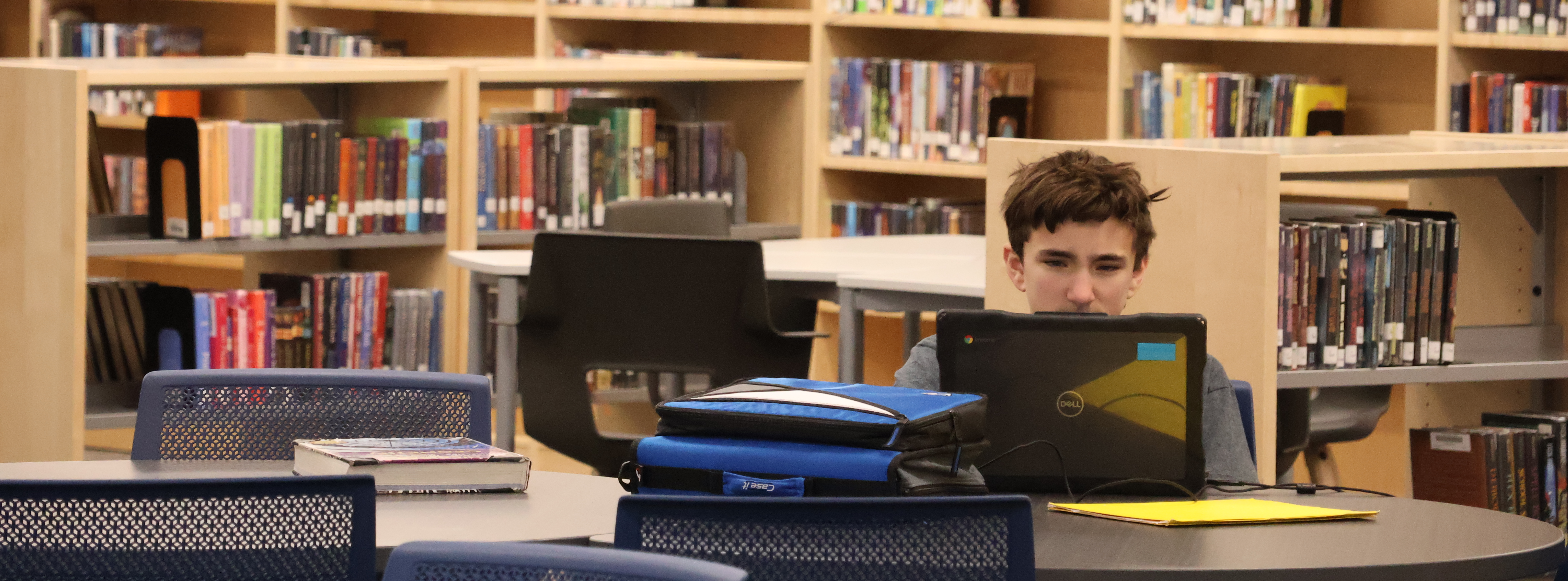 Picture of student studying in media center
