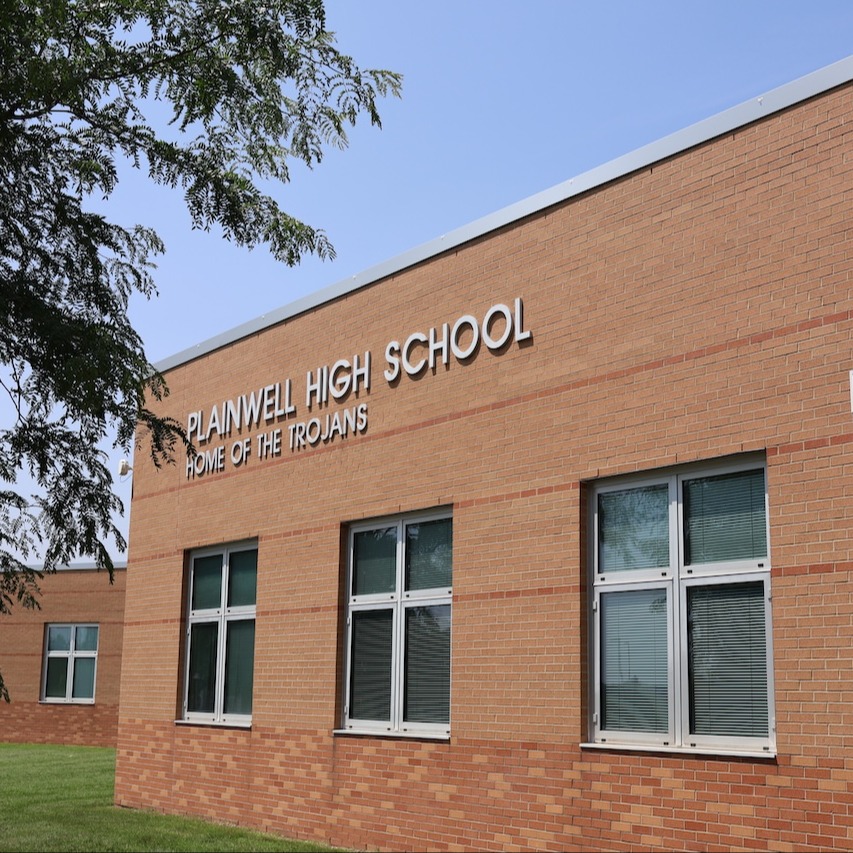 Exterior picture of Plainwell High School building