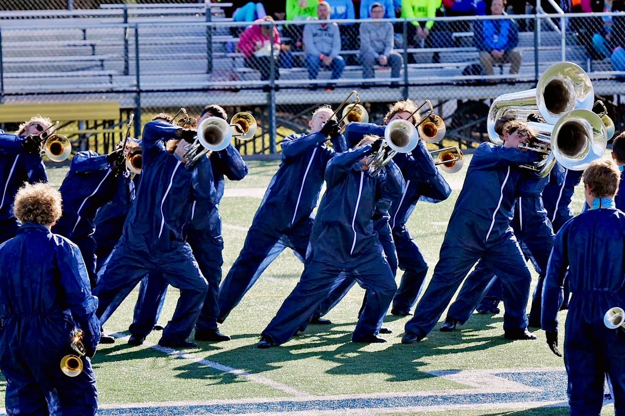 Picture of Trojan Marching Band during a halftime performance