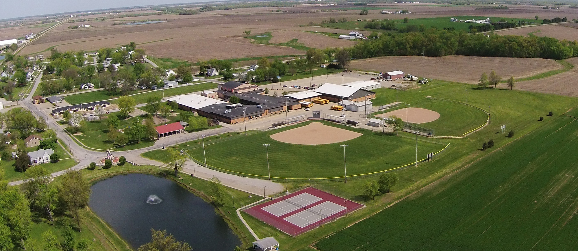 Aerial view of school campus