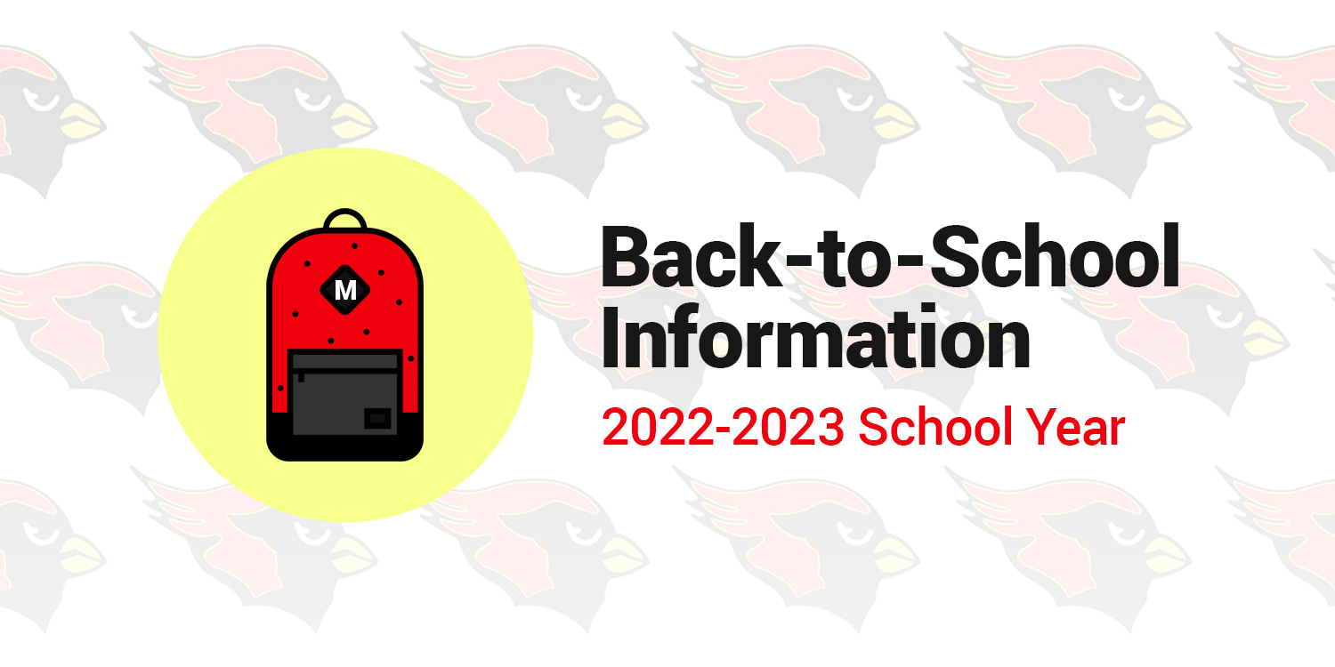 a graphic with a red and grey backpack next to the words 'Back-to-School Information; 2022-2023 School Year'