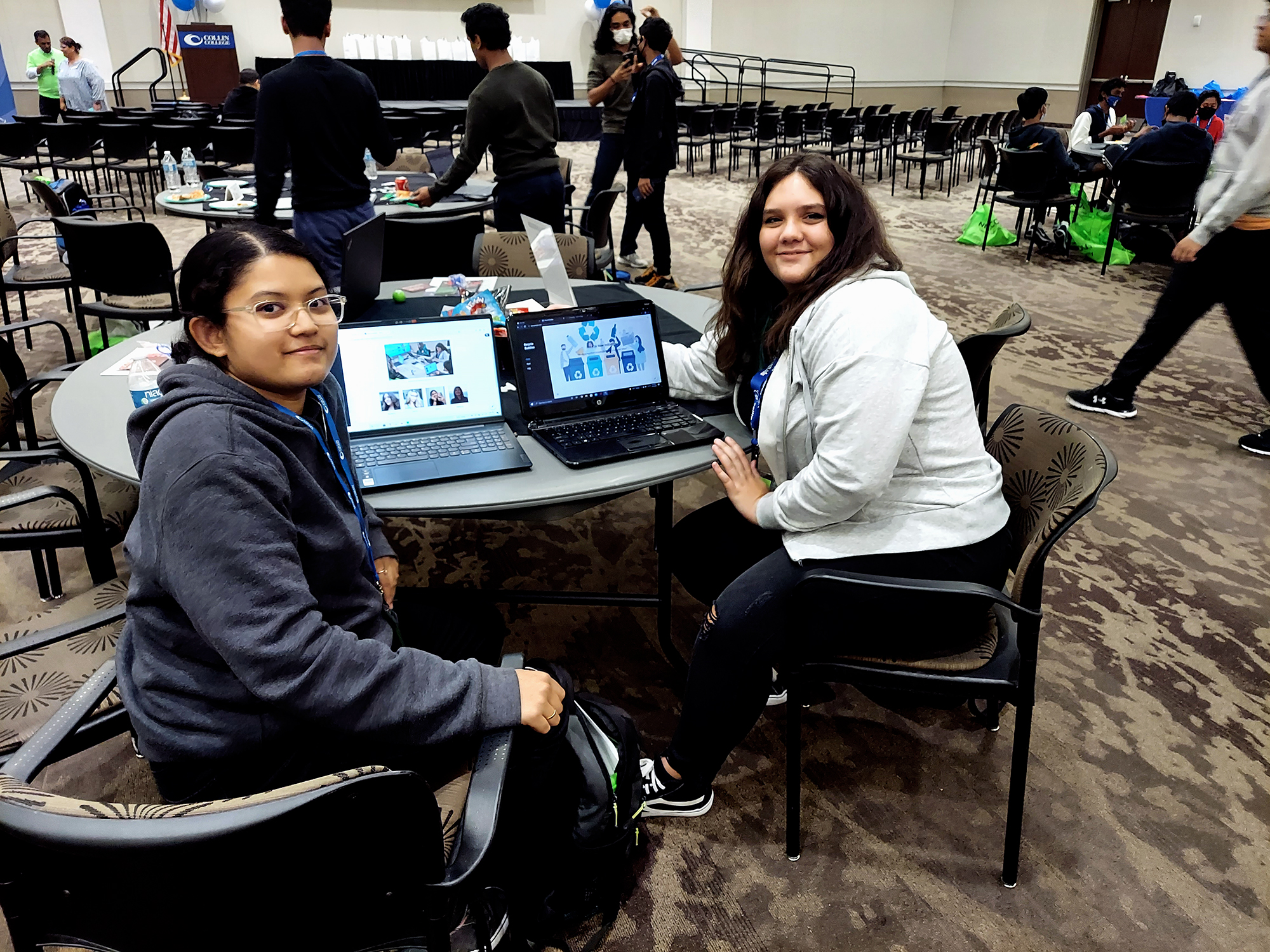 Students work on laptops at the Collin College Hackathon