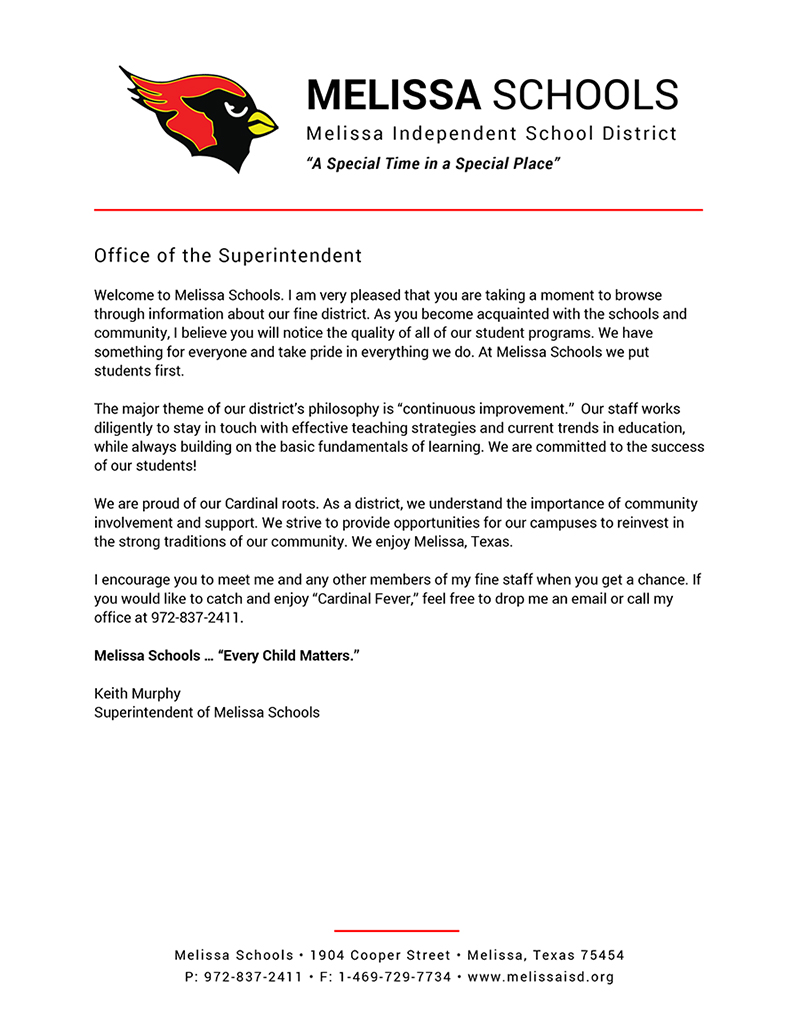 A Letter from the Superintendent - Click to open PDF