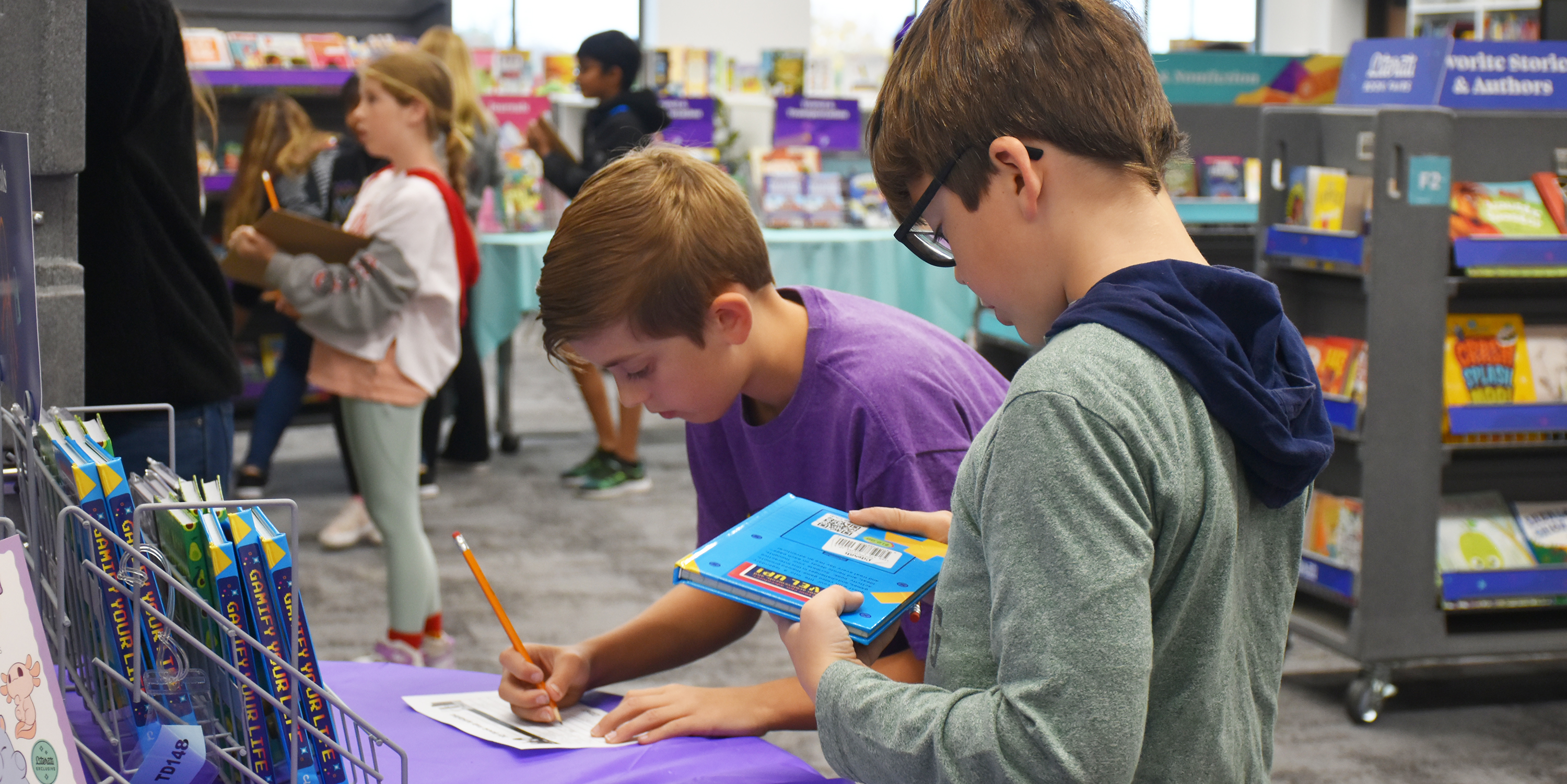 students at a book fair