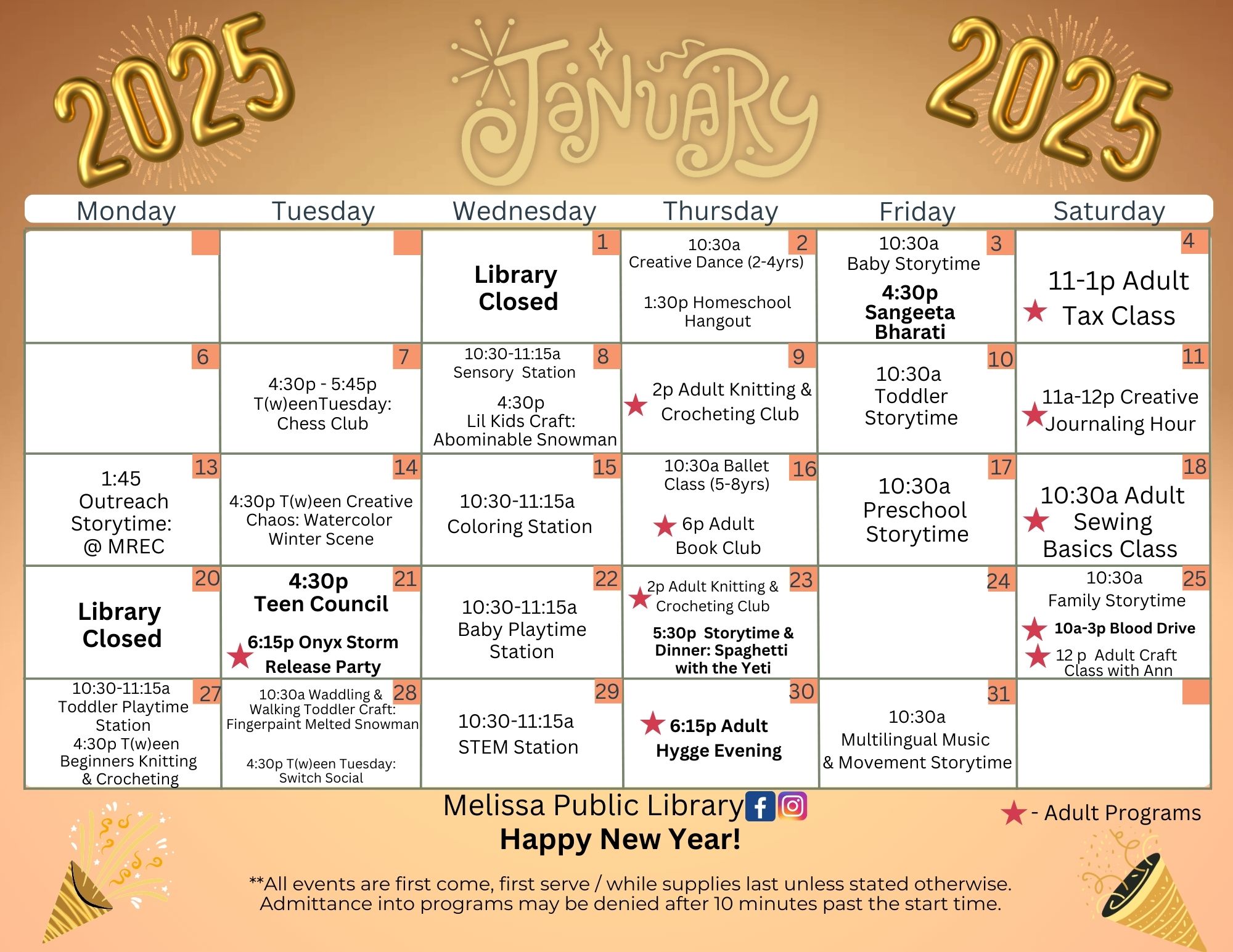 Melissa Public Library Calendar