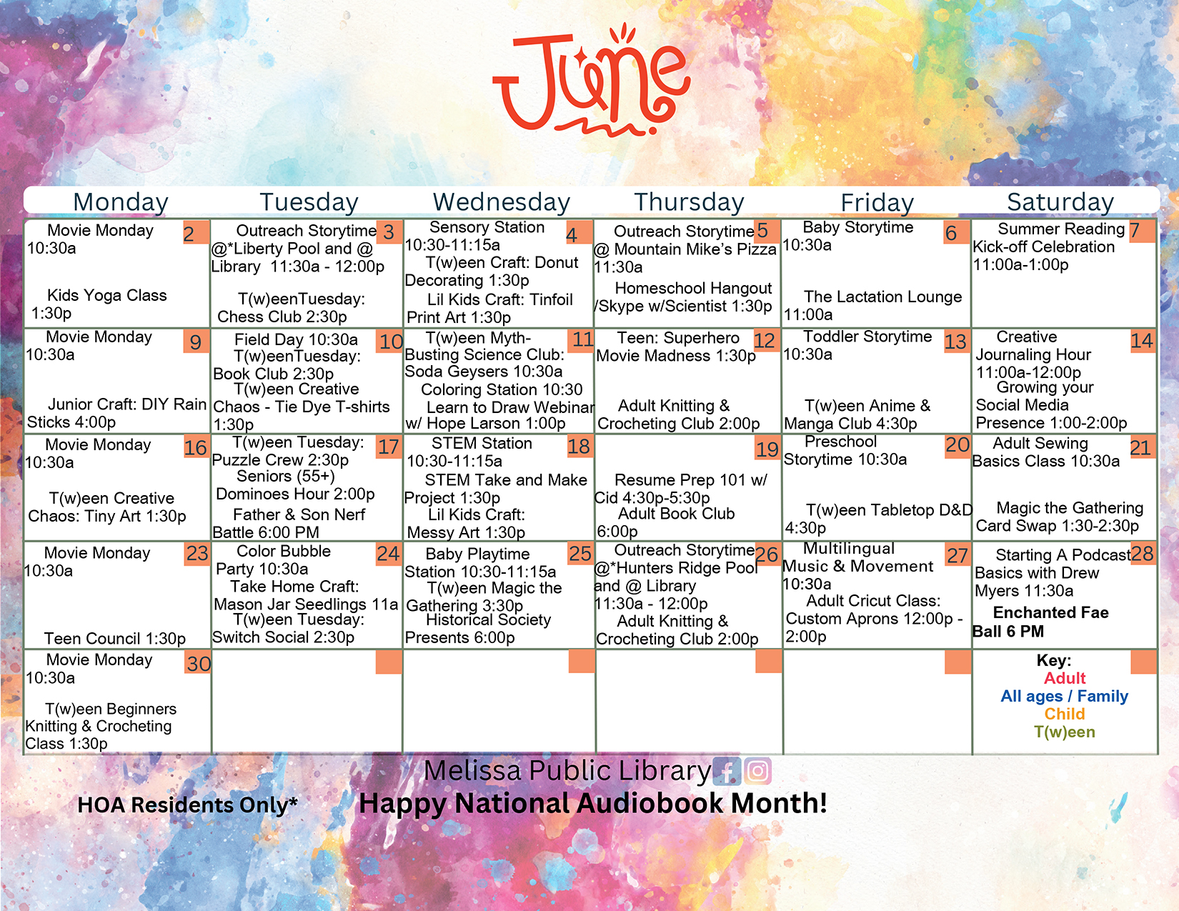 Melissa Public Library June Calendar