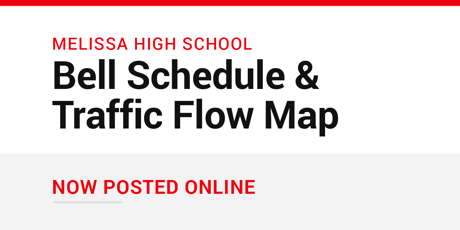 a graphic communicating that the bell schedule and traffic flow map are posted online