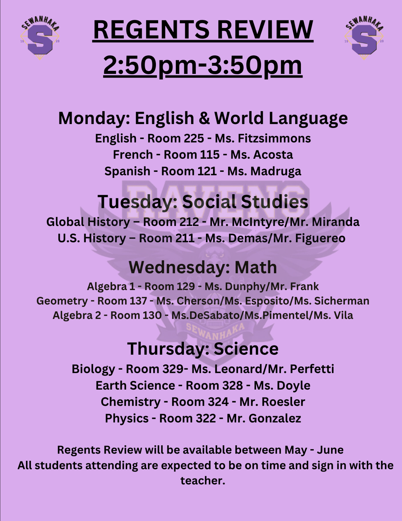 Regents Review Schedule