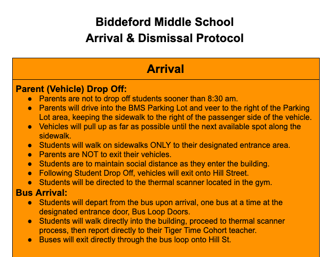 Biddeford Middle School Arrival & Dismissal Protocol