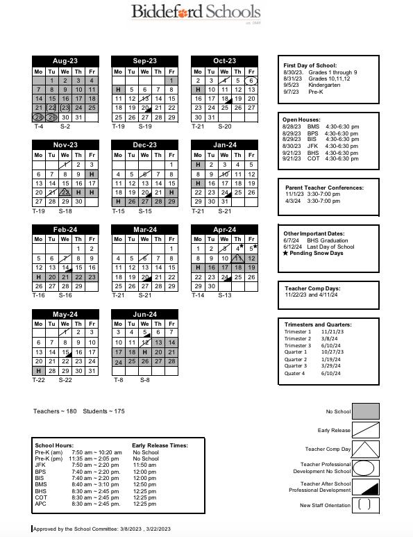 Updated 2023-2024 School Calendar