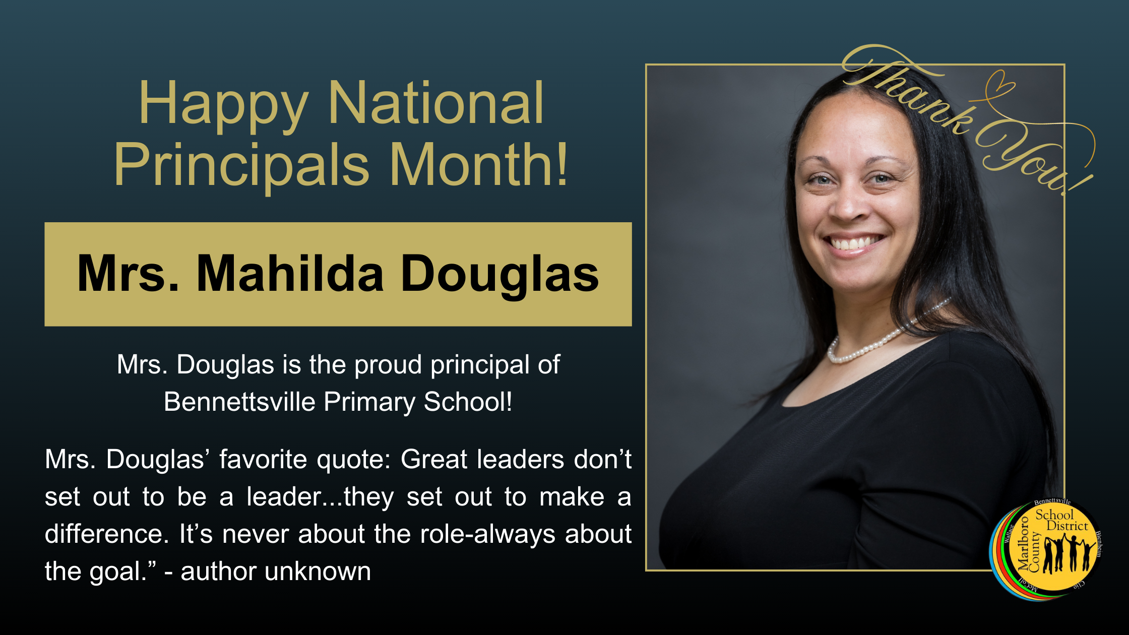 Principal of the Month - Mrs. Mahilda Douglas
