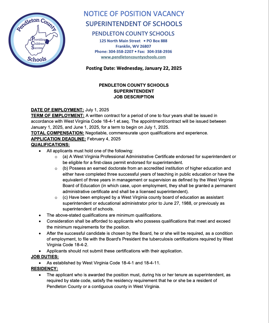 Superintendent Posting-Click for PDF