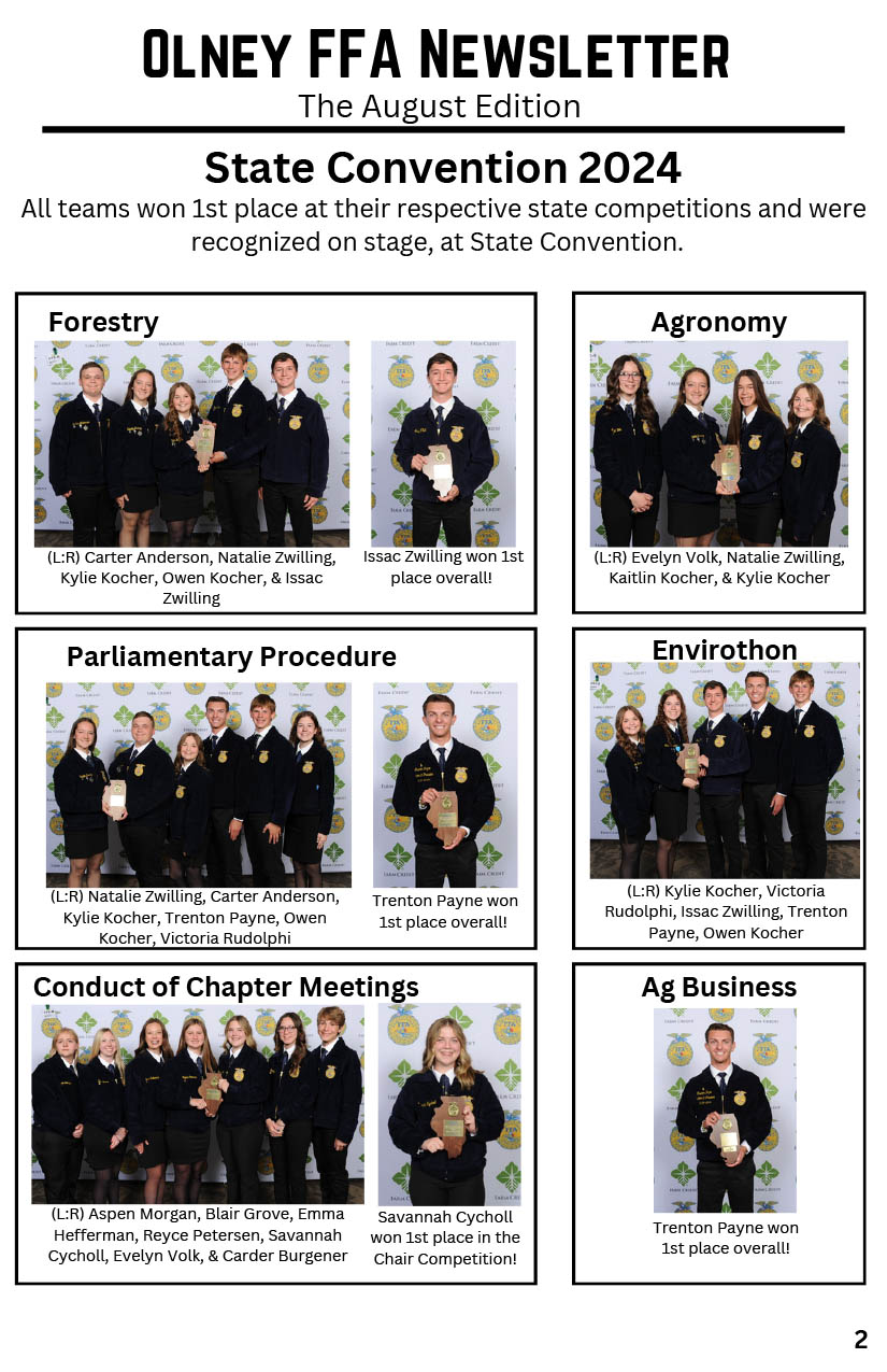 Olney FFA August Newsletter