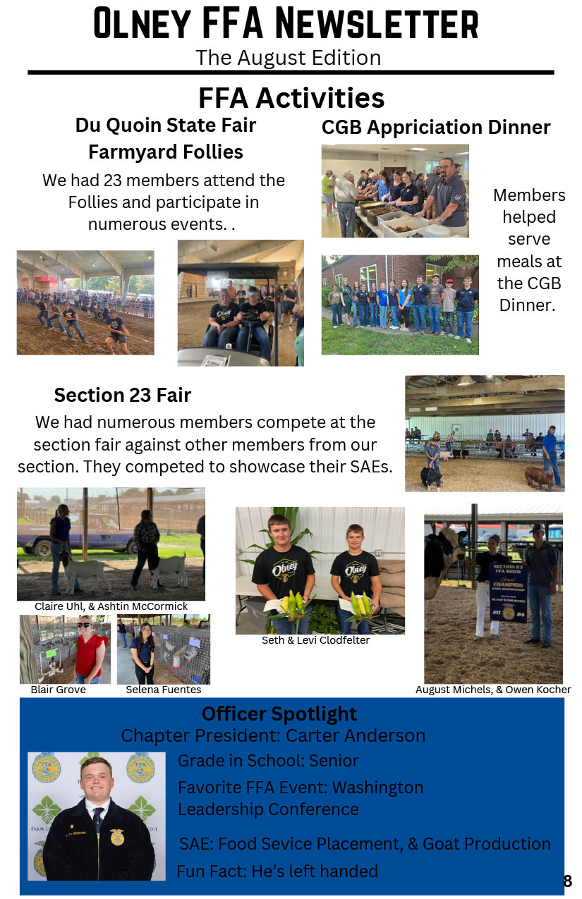 Olney FFA August Newsletter