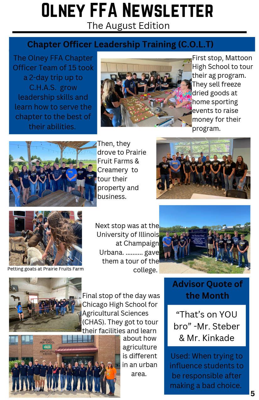 Olney FFA August Newsletter