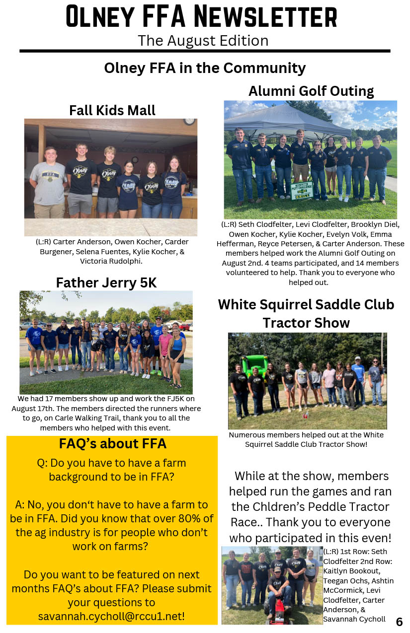 Olney FFA August Newsletter