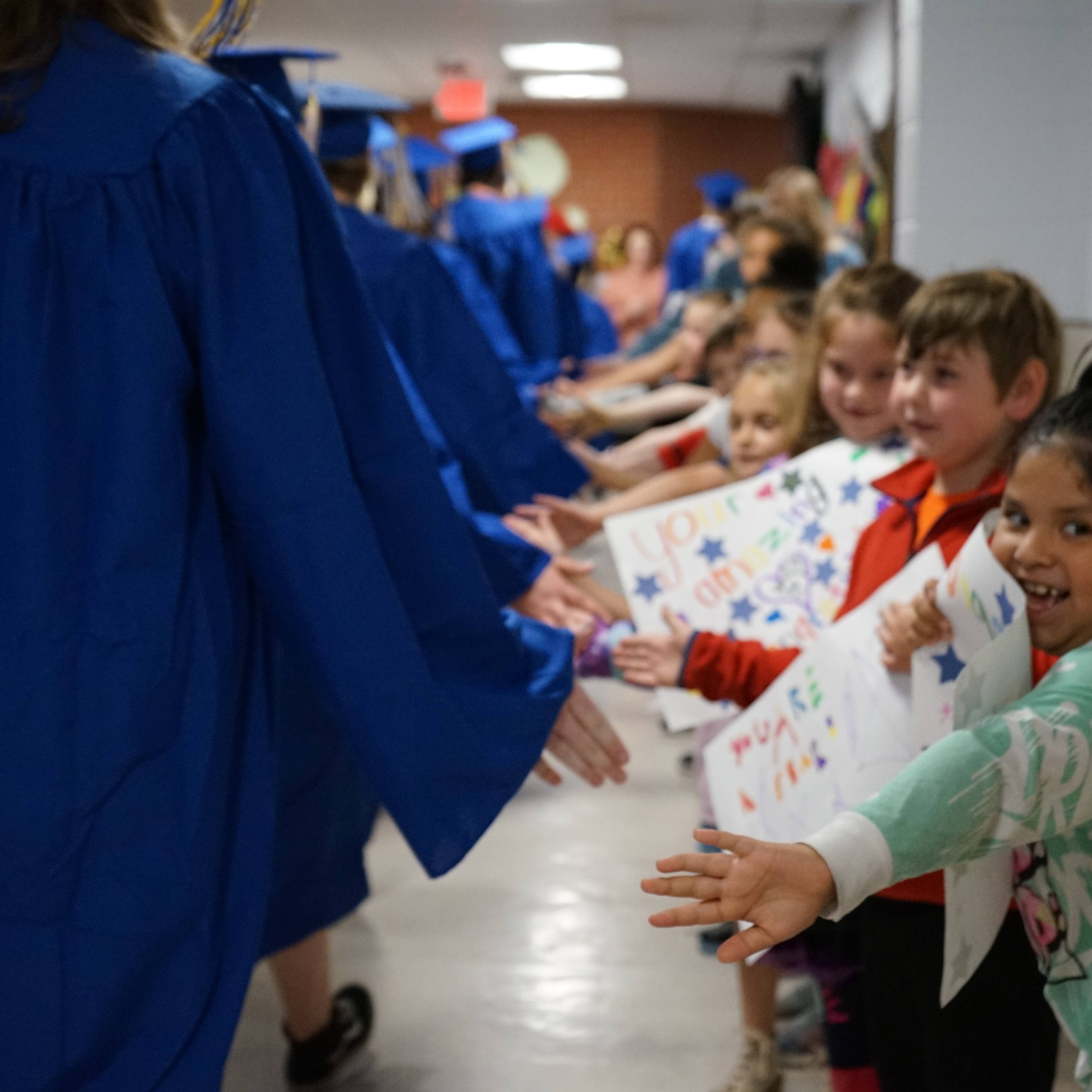 Graduation walk with elementary students