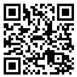 Black QR Code that leads patron to Sora homepage. 