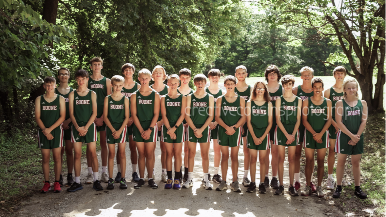 Boys Cross Country picture outside by trees
