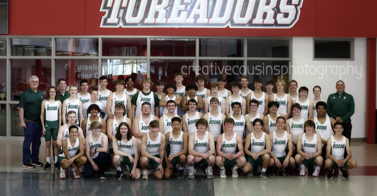Boys Track & Field in the high school commons 