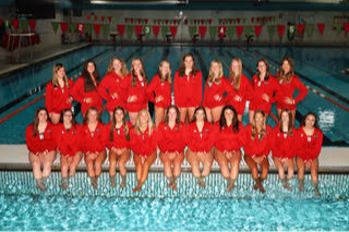 Girls Swim & Dive students in the pool room 