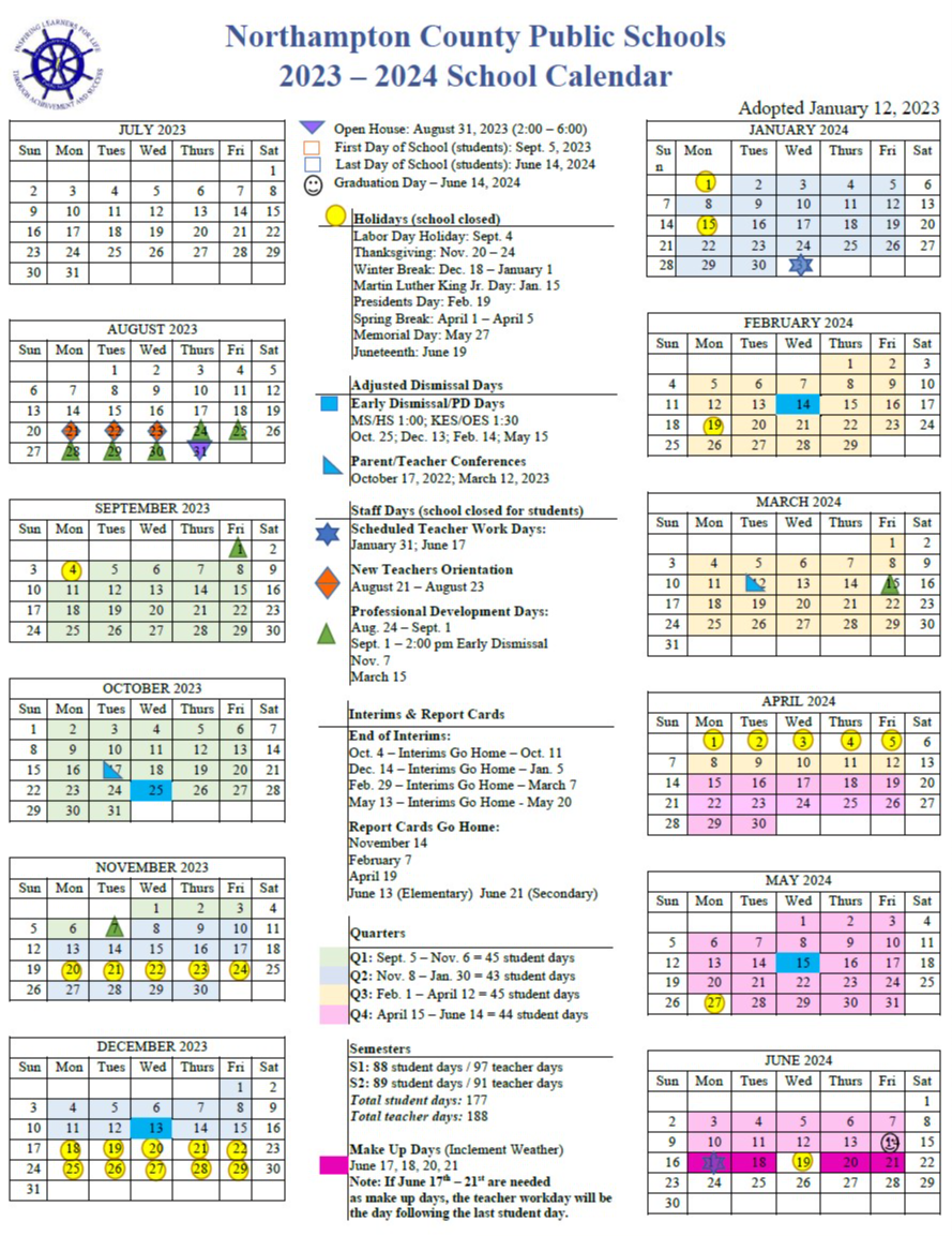 School Calendars Northampton County Public Schools