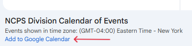 bottom-left corner of Google Calendar with the link that says "add to Google Calendar"with an arrow pointing to the link