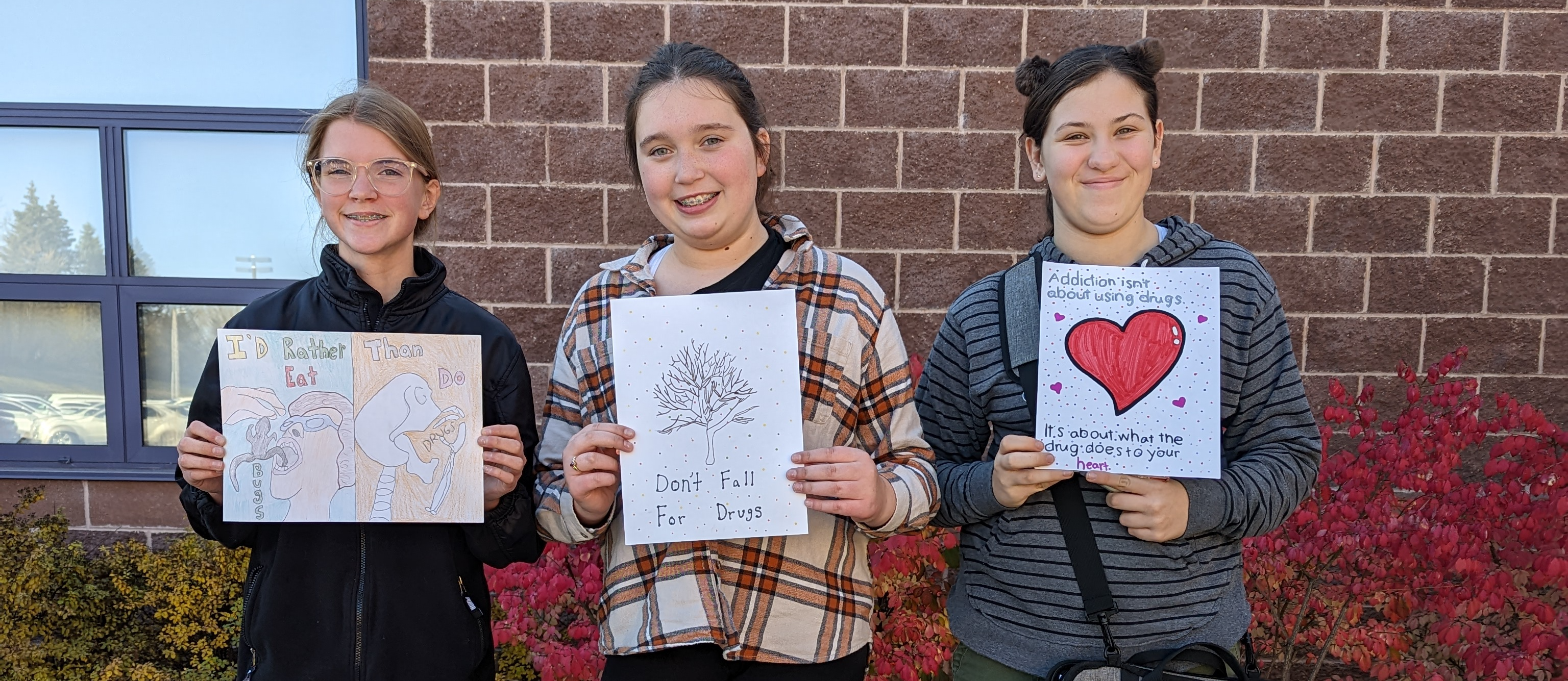 Red Ribbon week poster contest winners for Facebook, newsletter, yearbook, etc. They each won a $25 gift card. 