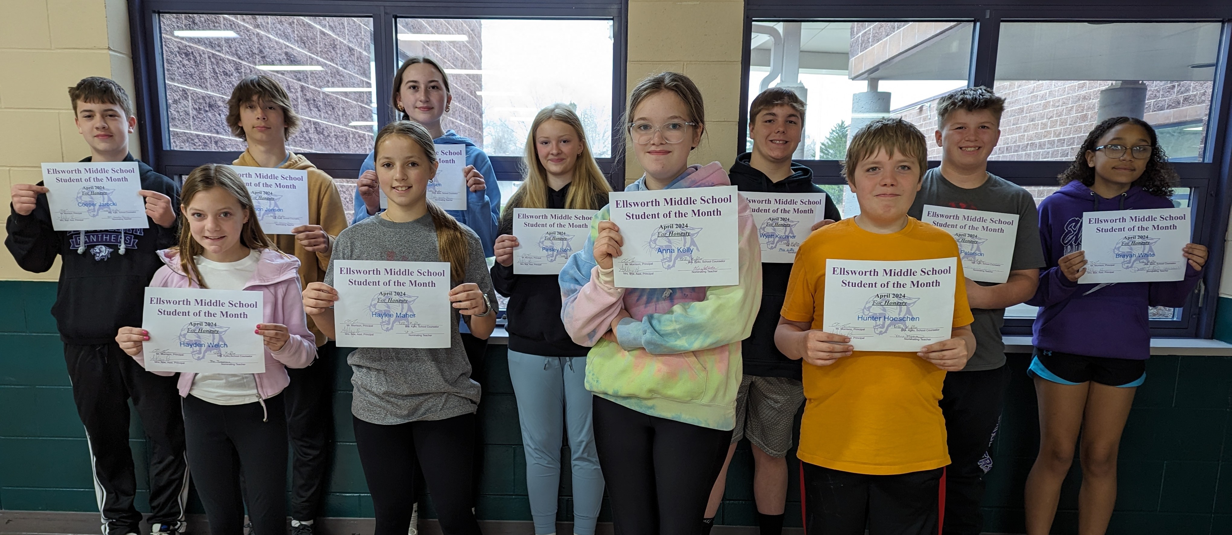 EMS April Students of the Month for Honesty.  Not pictured: Vander Truttman